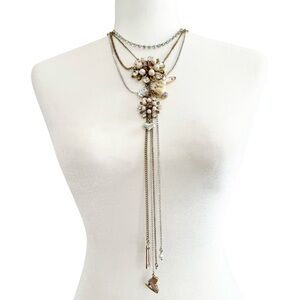 Betsey Johnson Necklace Ski Bunny Charms Rhinestones Layered Vintage Jewelry